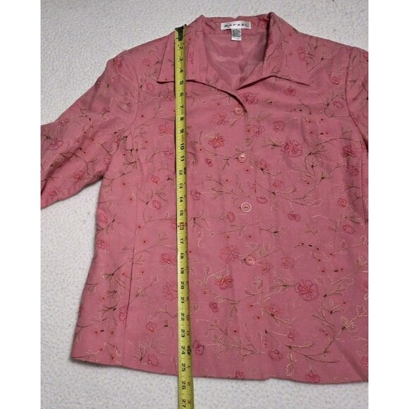 Rafael Embroideed Top Womens 14 Pink Linen Blend Bead Sequin Detail Button Front - Picture 7 of 8